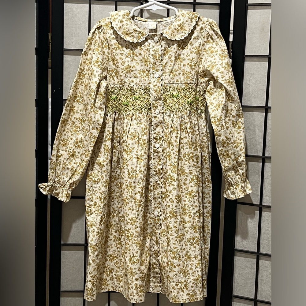 FULIN VINTAGE STYLE Floral Long Sleeve Dress with Peter Pan Collar, KIDS SIZE 5Y